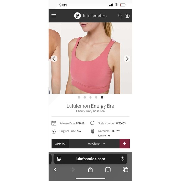 Lululemon Energy BraCherry Tint / Rose Tea, Size 4 - Picture 8 of 8